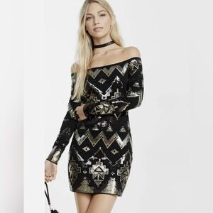 Express Sequin Off The Shoulder Bodycon Dress